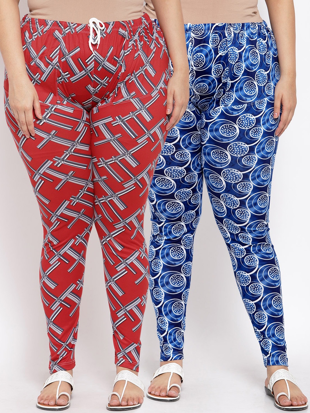 

KLOTTHE Plus Size Women Pack Of 2 Printed Ankle-Length Leggings, Multi
