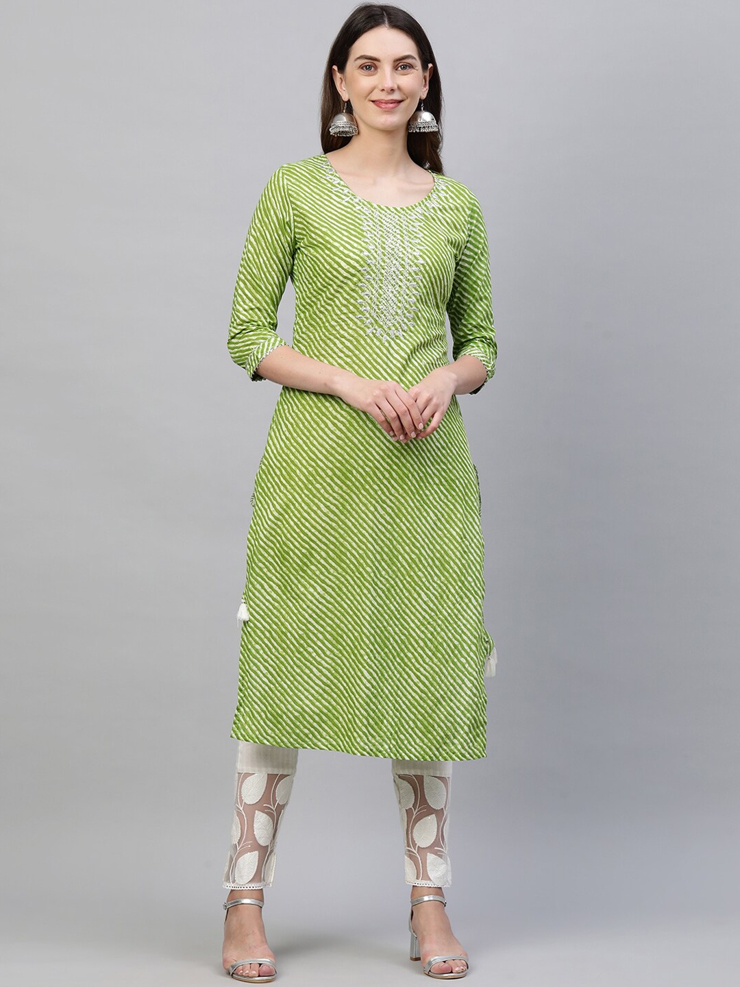 

FASHOR Women Green Leheriya Yoke Design Kurta