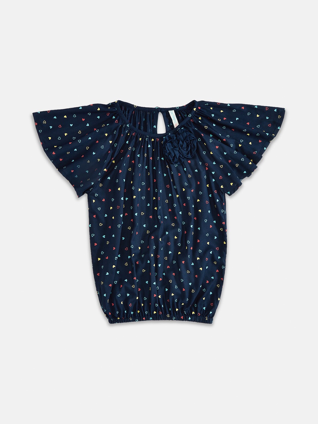 

Pantaloons Junior Navy Blue Floral Flared Sleeve Blouson Top