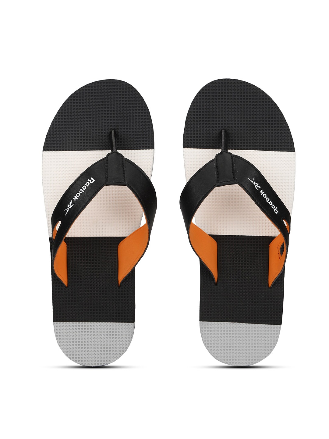 Reebok Men Black & Peach-Coloured Colourblocked Rubber Slip-On
