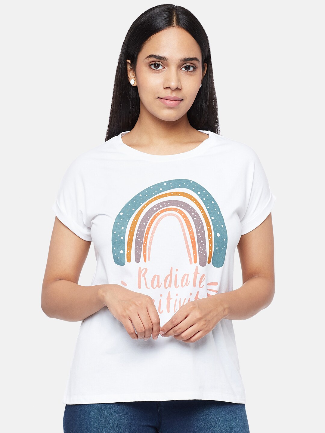 

People Women White Typography Printed T-shirt
