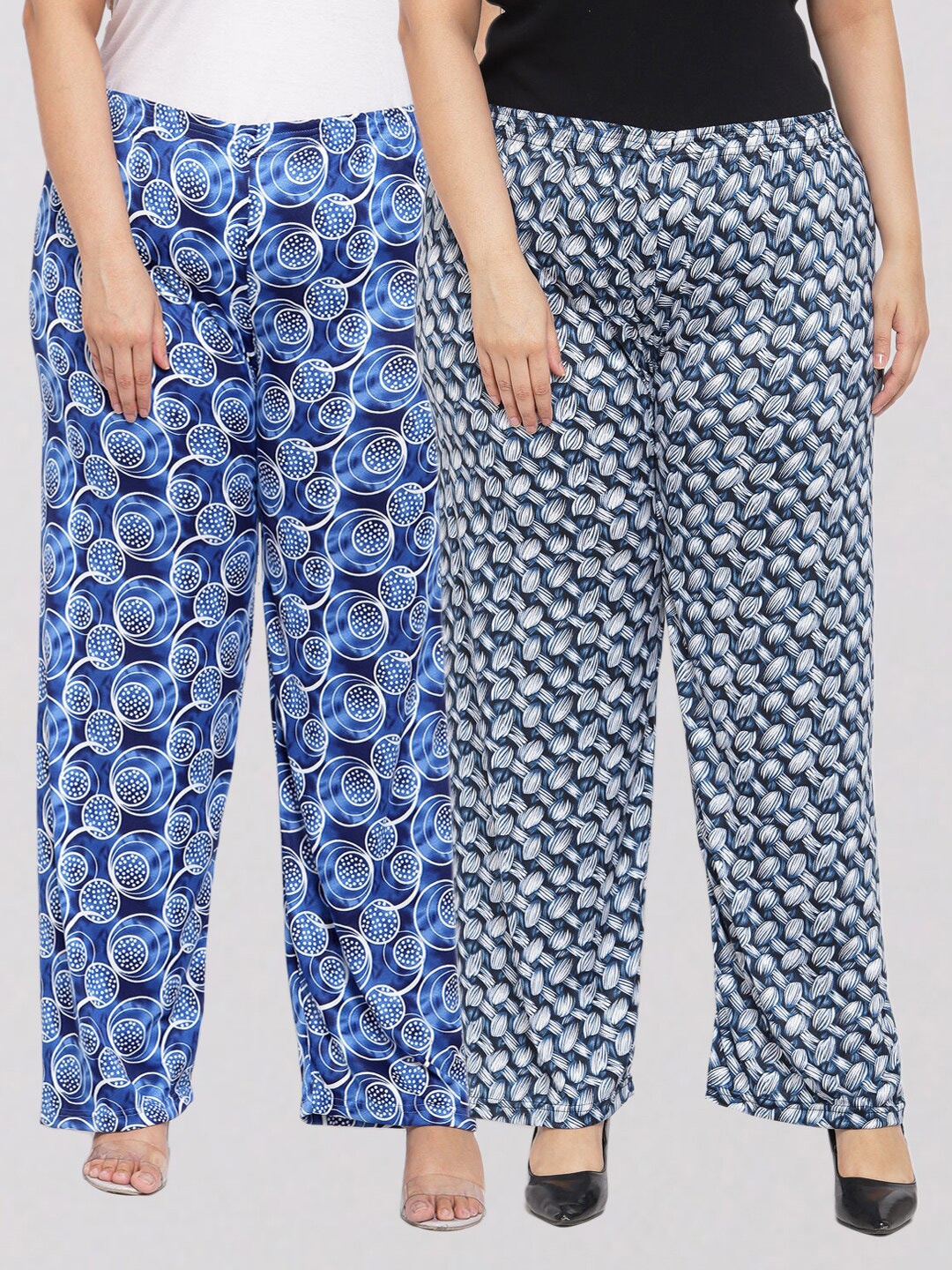 

KLOTTHE Women Pack of 2 Blue Printed Wide Leg Palazzos
