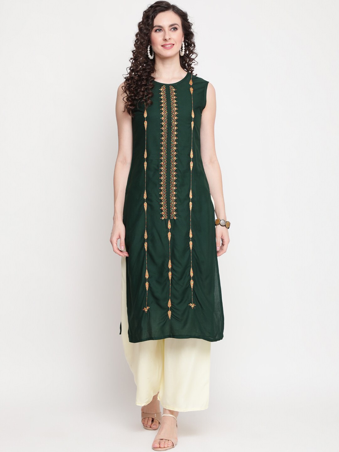 

GULMOHAR JAIPUR Women Green Geometric Printed Kurta