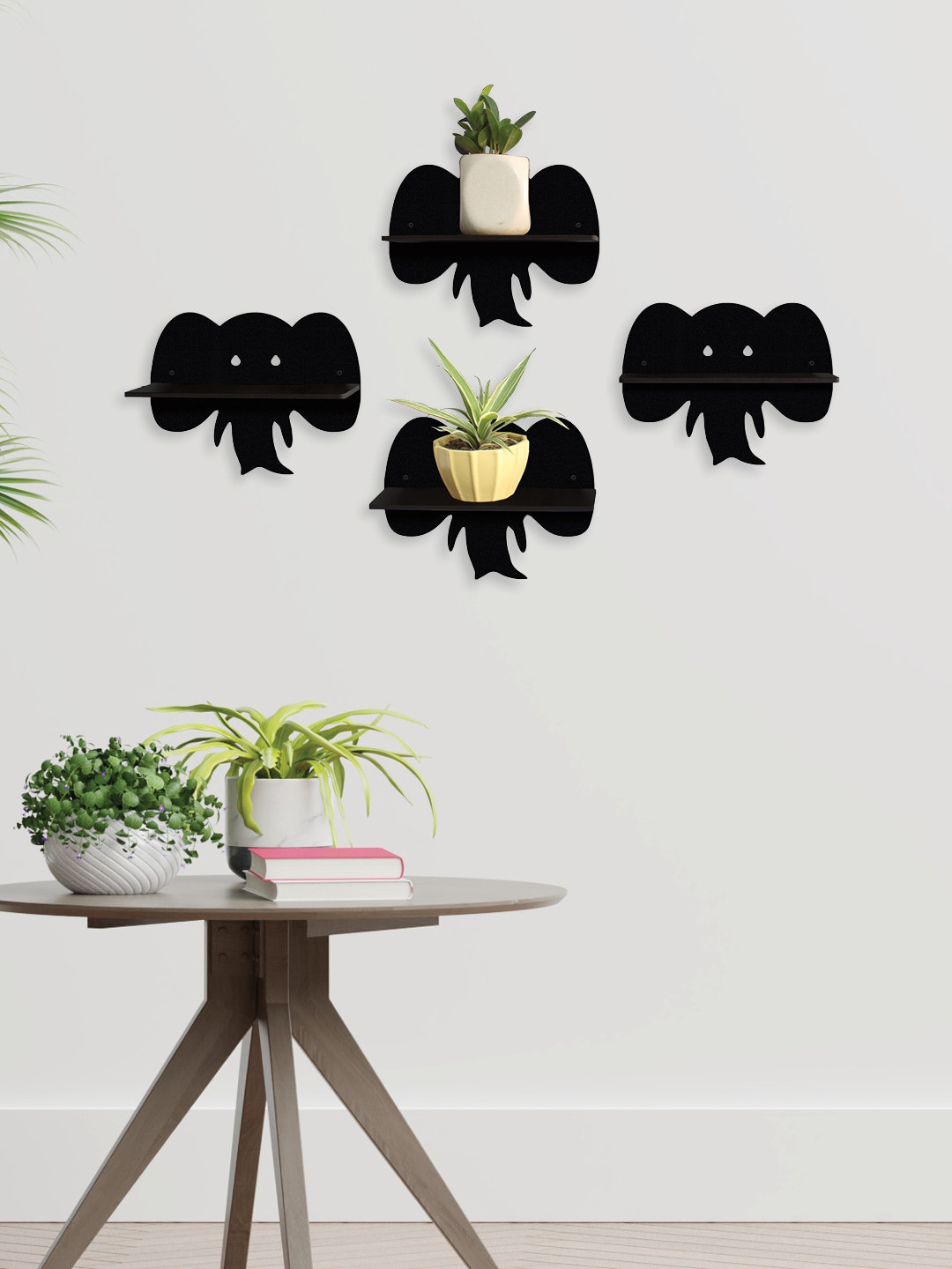

RANDOM Set Of 4 Black MDF Elephant Shaped Basic Wall Plant/Flower Shelf
