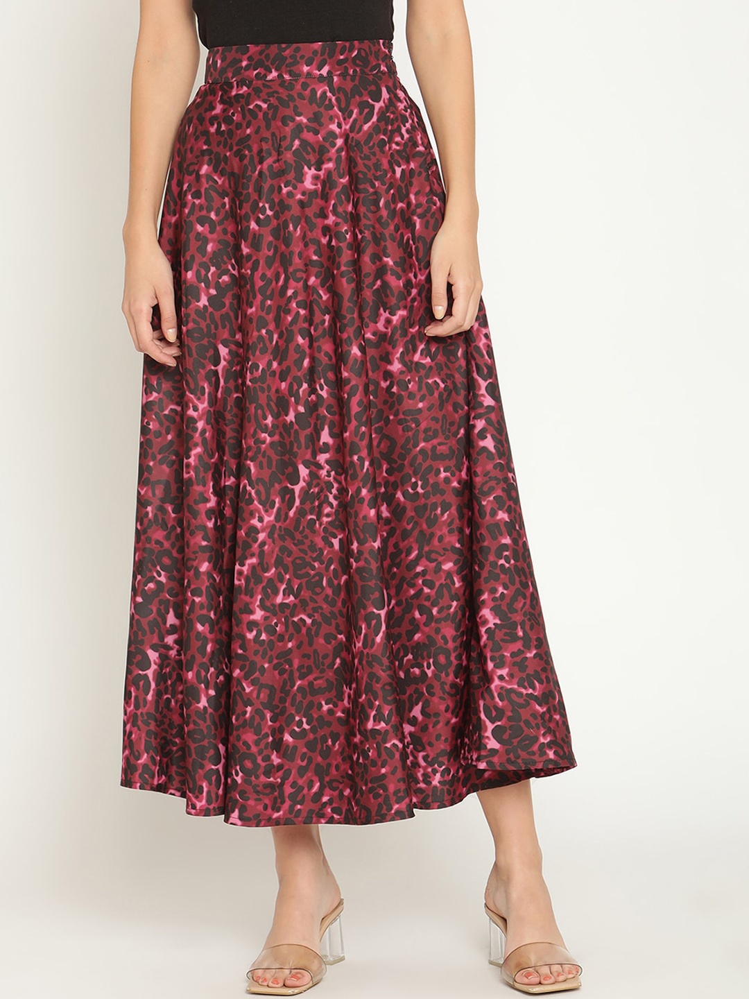 

The Vanca Women Pink & Black Printed A-Line Maxi Skirt