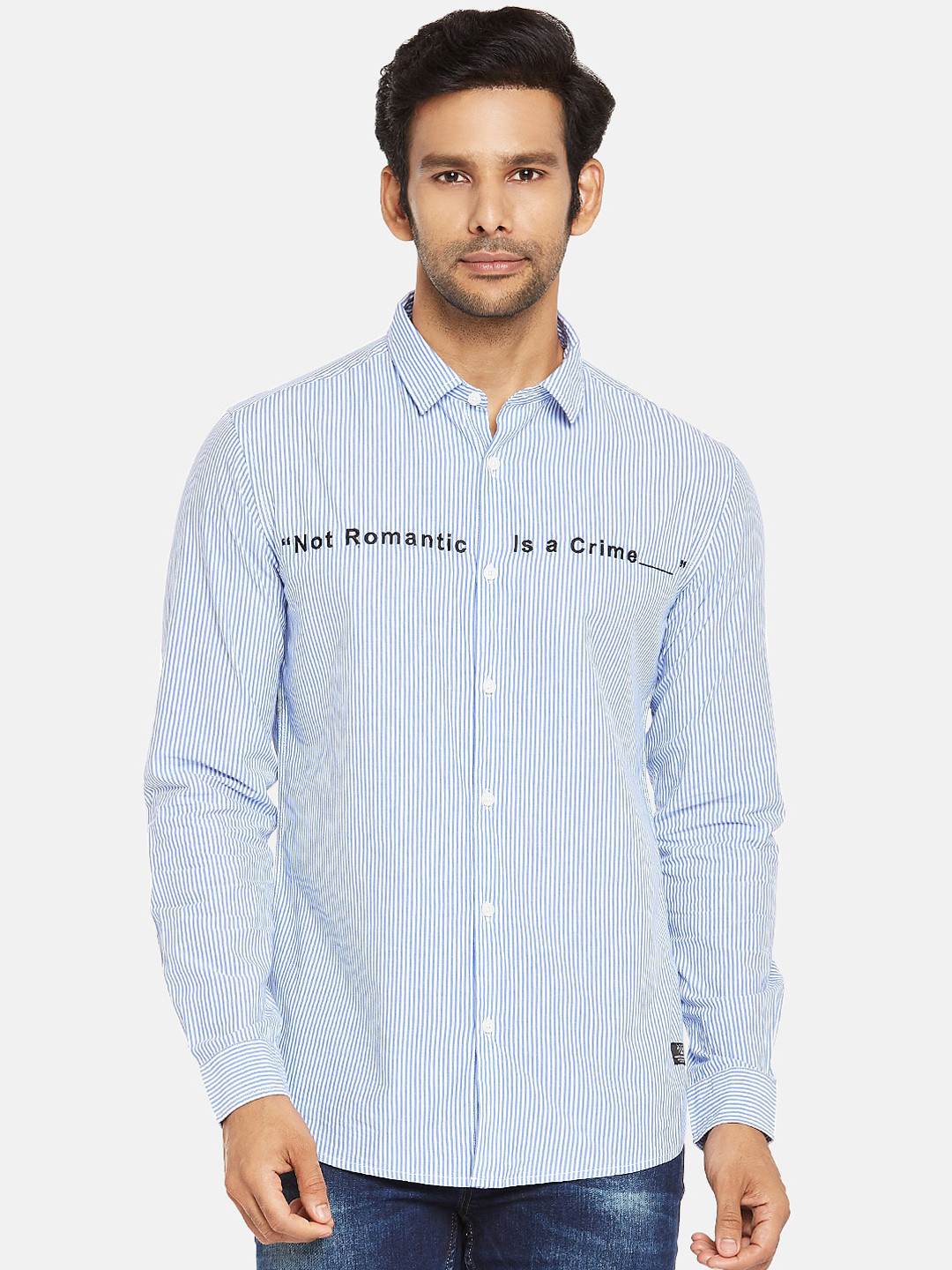 

People Men Blue Slim Fit Striped Casual Shirt