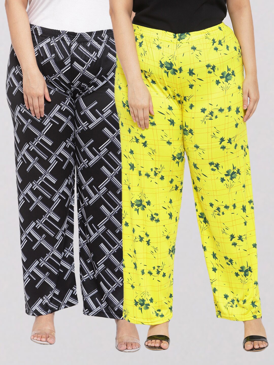 

KLOTTHE Women Black & White 2 Floral Printed Palazzos
