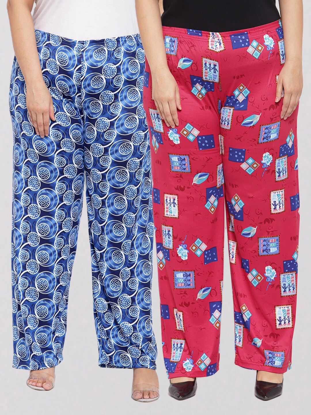 

KLOTTHE Women Pink & Blue 2 Printed Palazzos