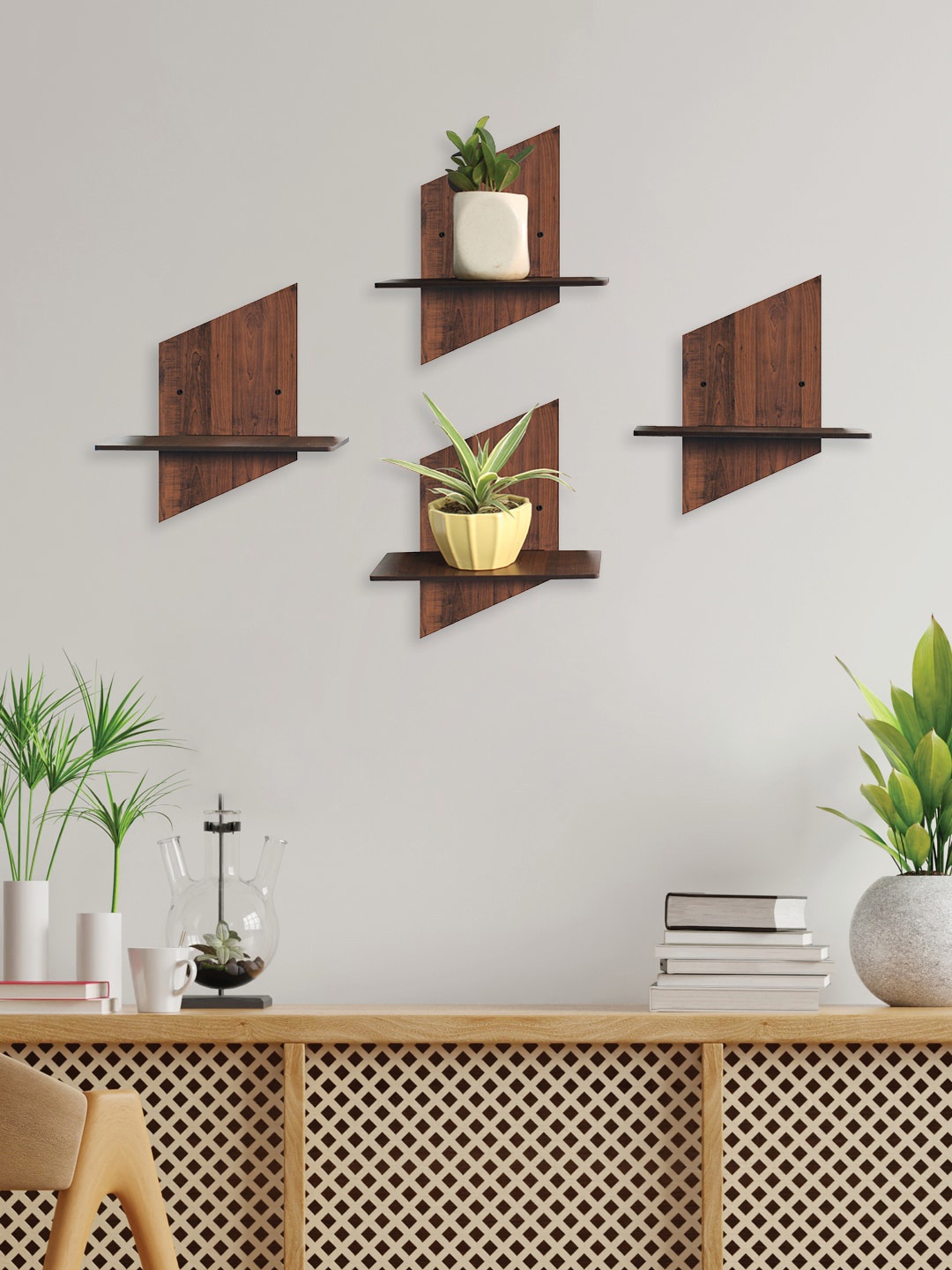 RANDOM Set Of 4 Brown MDF Basic Wall Plant/Flower Shelf