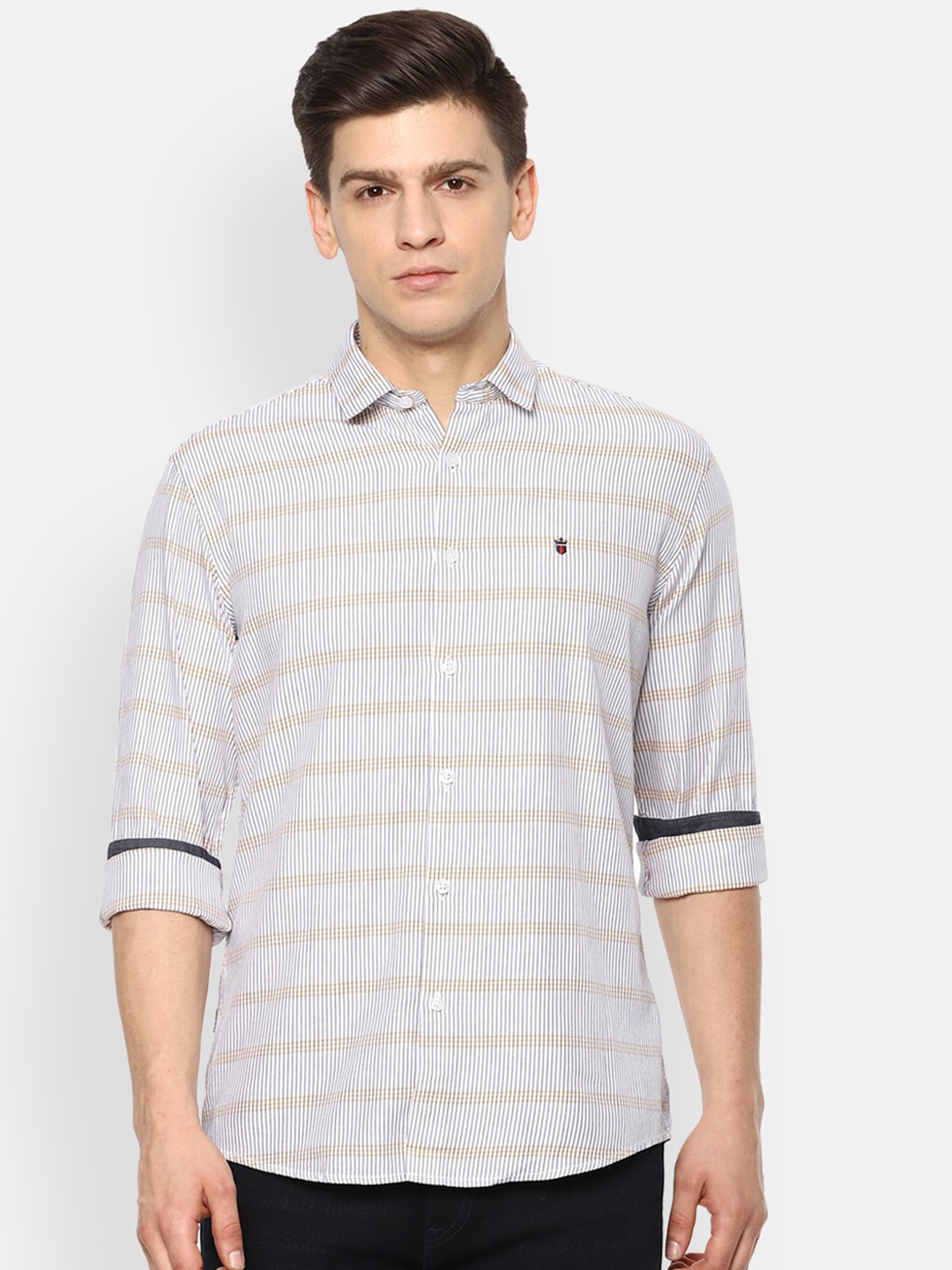 

Louis Philippe Jeans Men White Slim Fit Striped Pure Cotton Casual Shirt