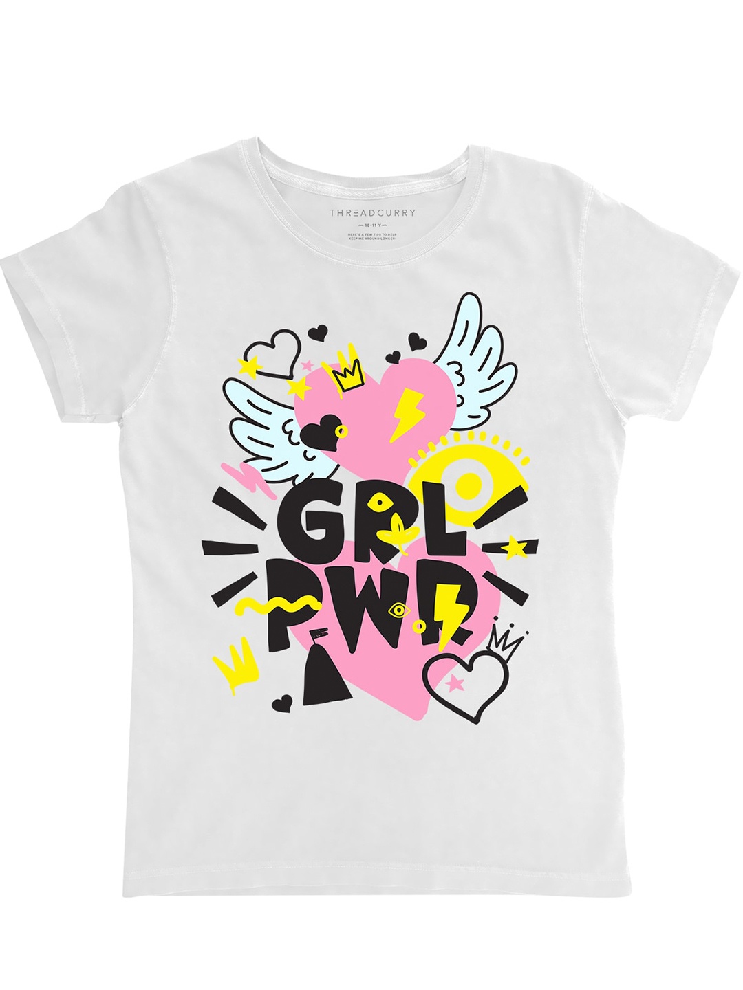 

THREADCURRY Girls Printed Round Neck T-shirt, White