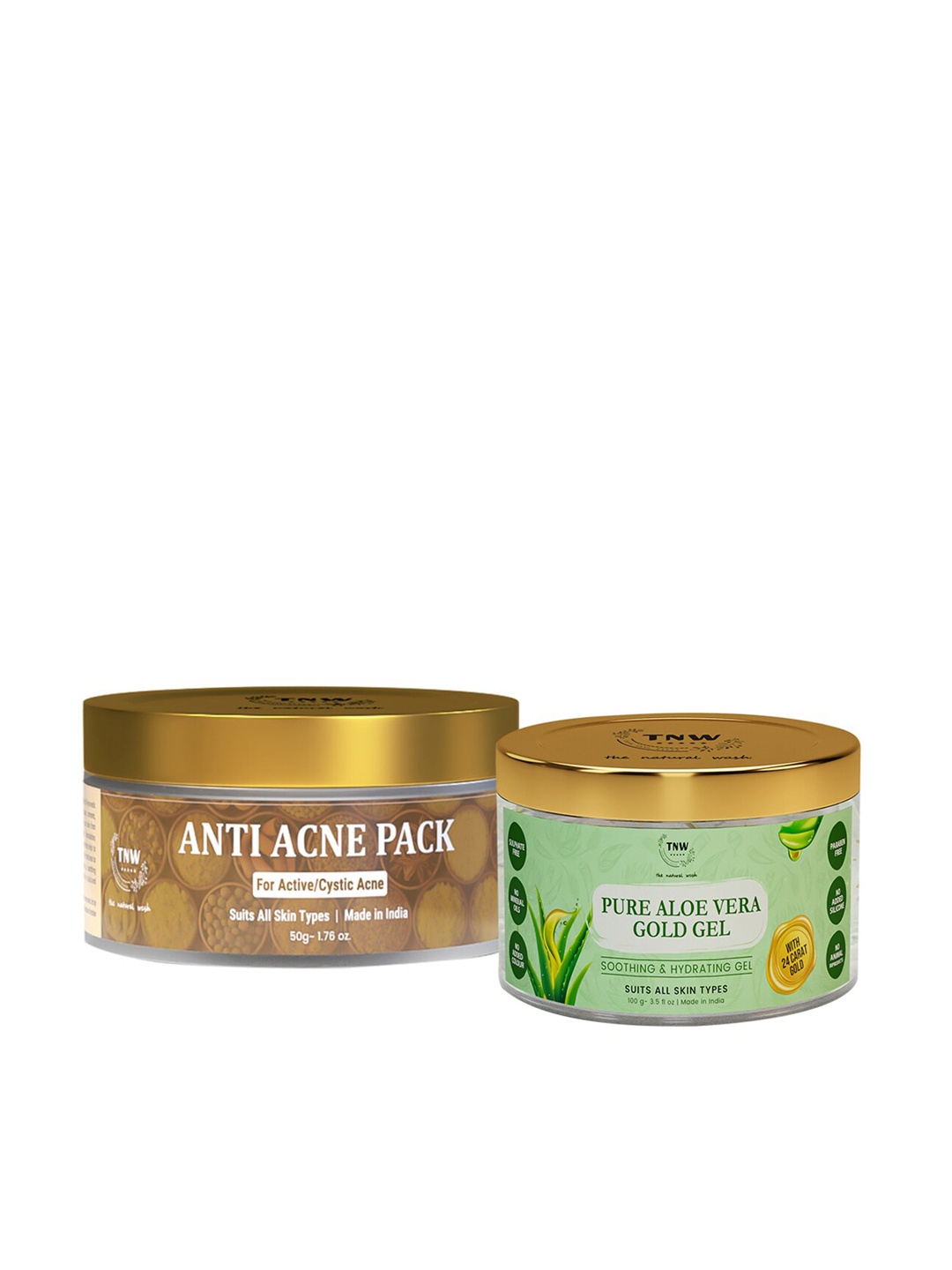 

TNW The Natural Wash Combo of 2 Aloe Vera Gold Gel 100 Gm and Anti Acne Pack 50 Gm, Multi