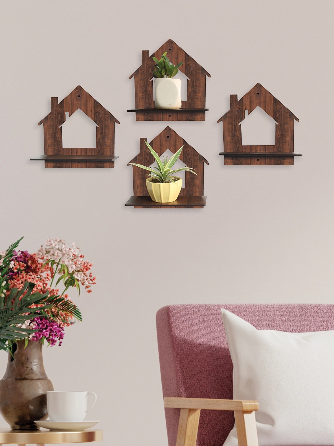 

RANDOM Brown Set of 4 MDF Basic Wall Shelves