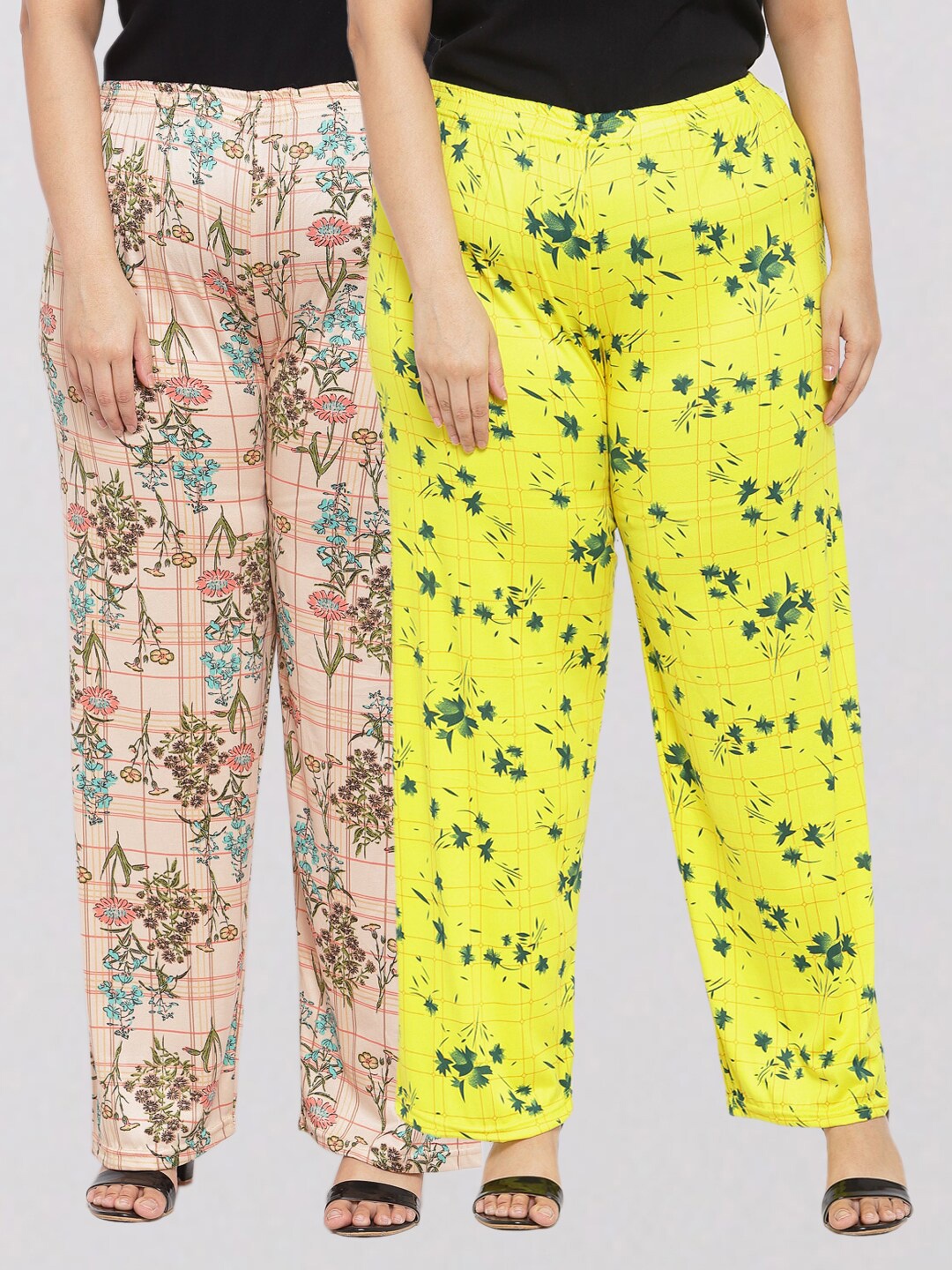 

KLOTTHE Women Yellow & Beige 2 Floral Printed Palazzos