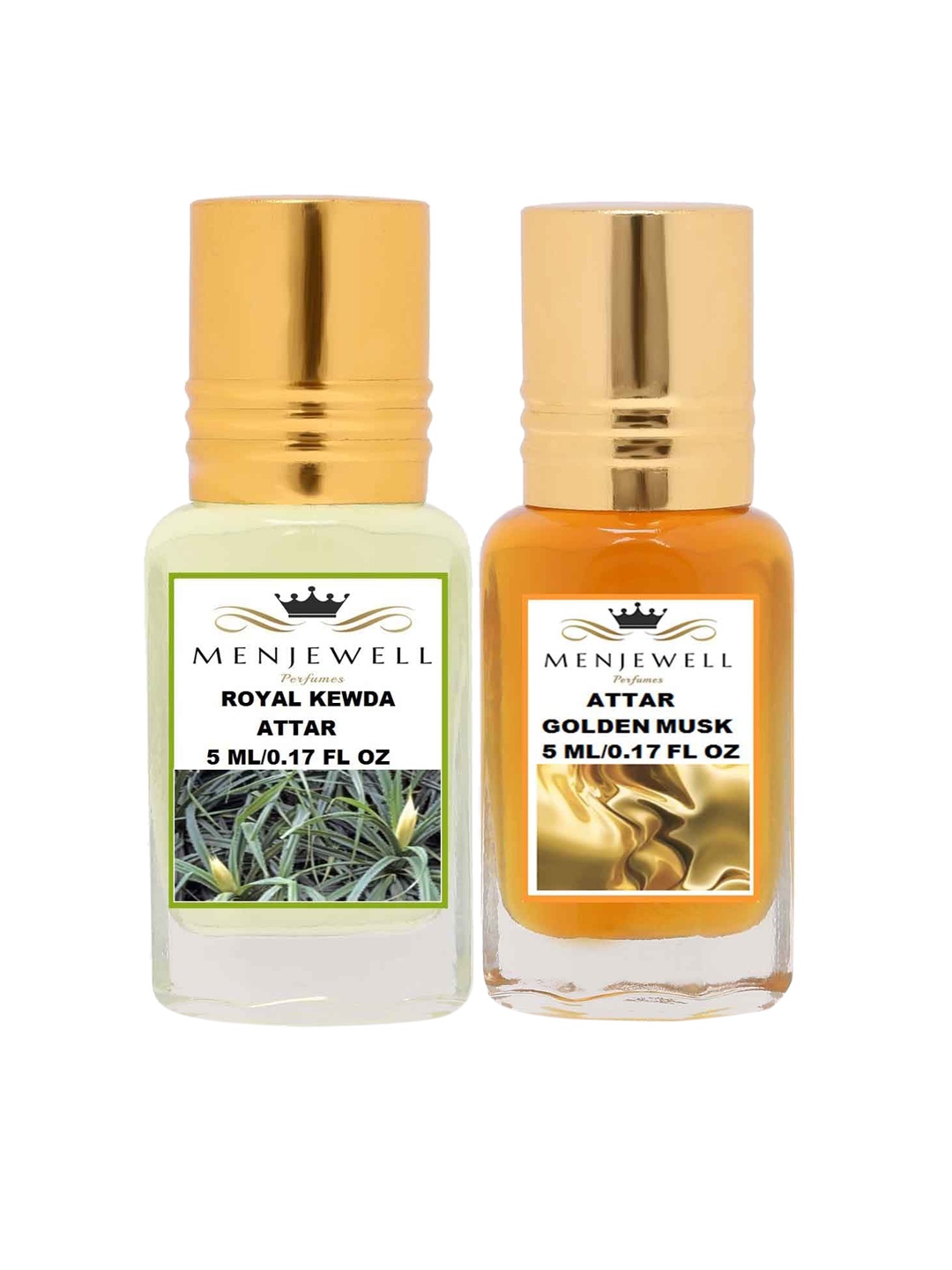 

Menjewell Set of 2 Royal Kewda Golden Musk Attar, Transparent