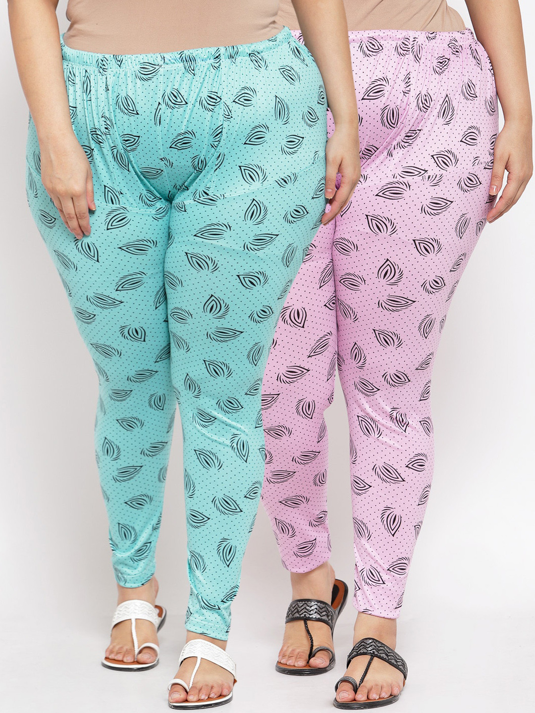 

KLOTTHE Plus Size Women Pack Of 2 Printed Ankle-Length Leggings, Pink