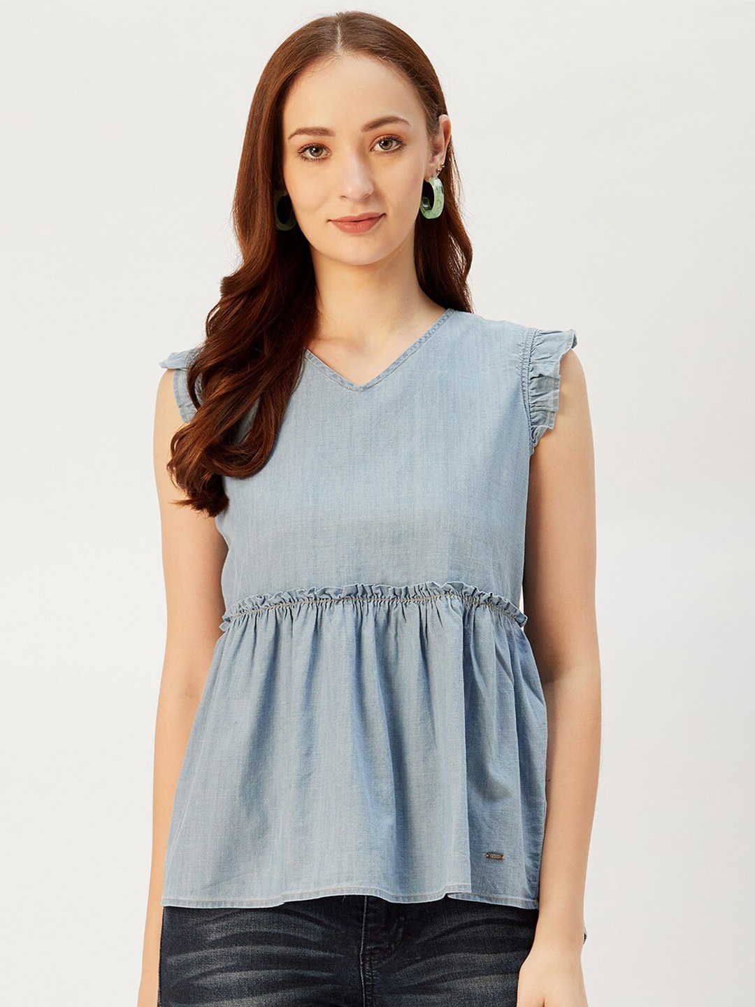 

Xpose Women Blue Denim Regular Top