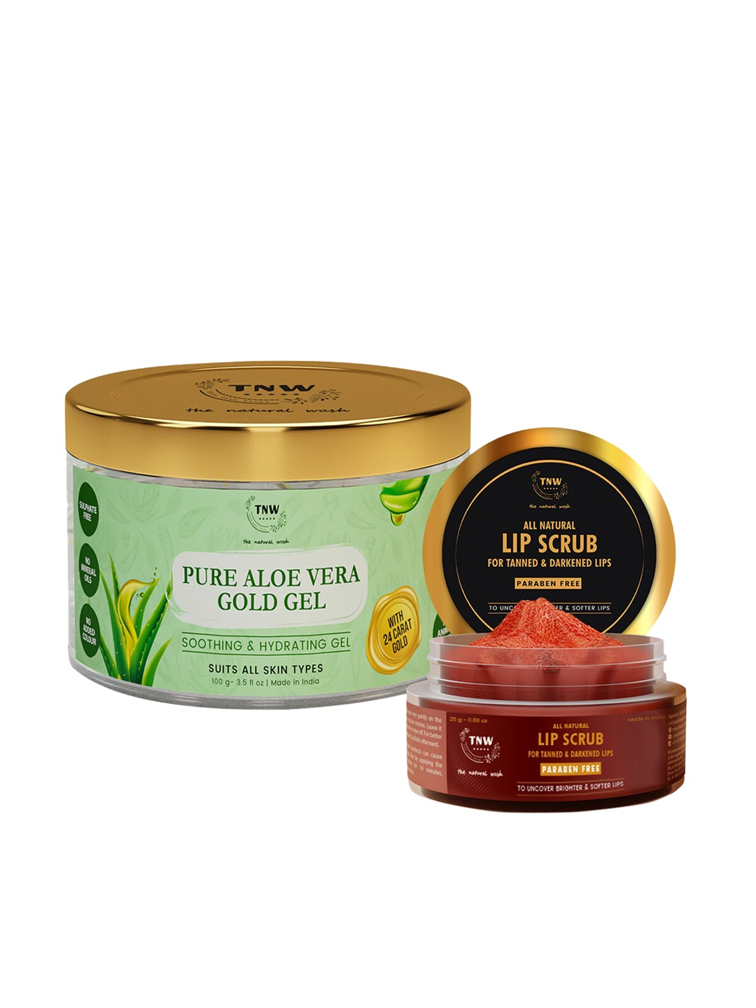 TNW The Natural Wash Combo of Aloevera Gold Gel 100 gm & Lip Scrub 25 gm, Multi