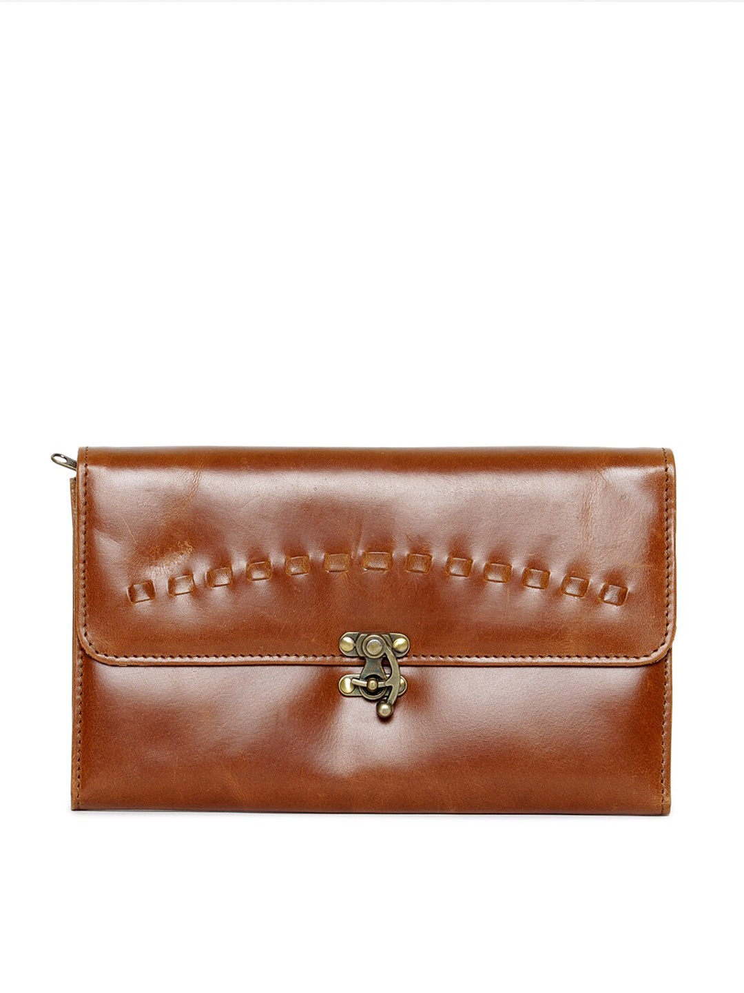 

Fabindia Women Brown Textured Leather Envelope
