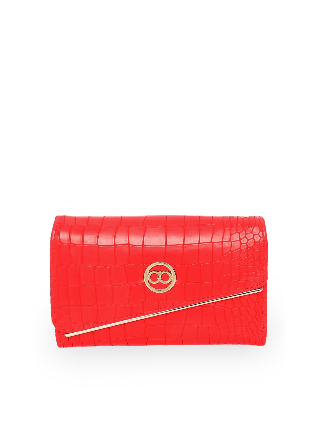 

GIO COLLECTION Women Red & White Solid PU Envelope