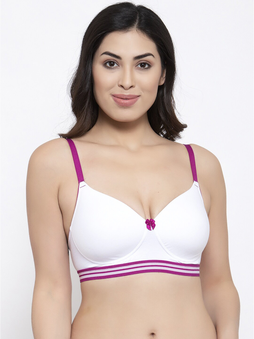

Prag & Co White & Purple Medium Coverage Heavily Padded T-shirt Bra AB40430BW-White