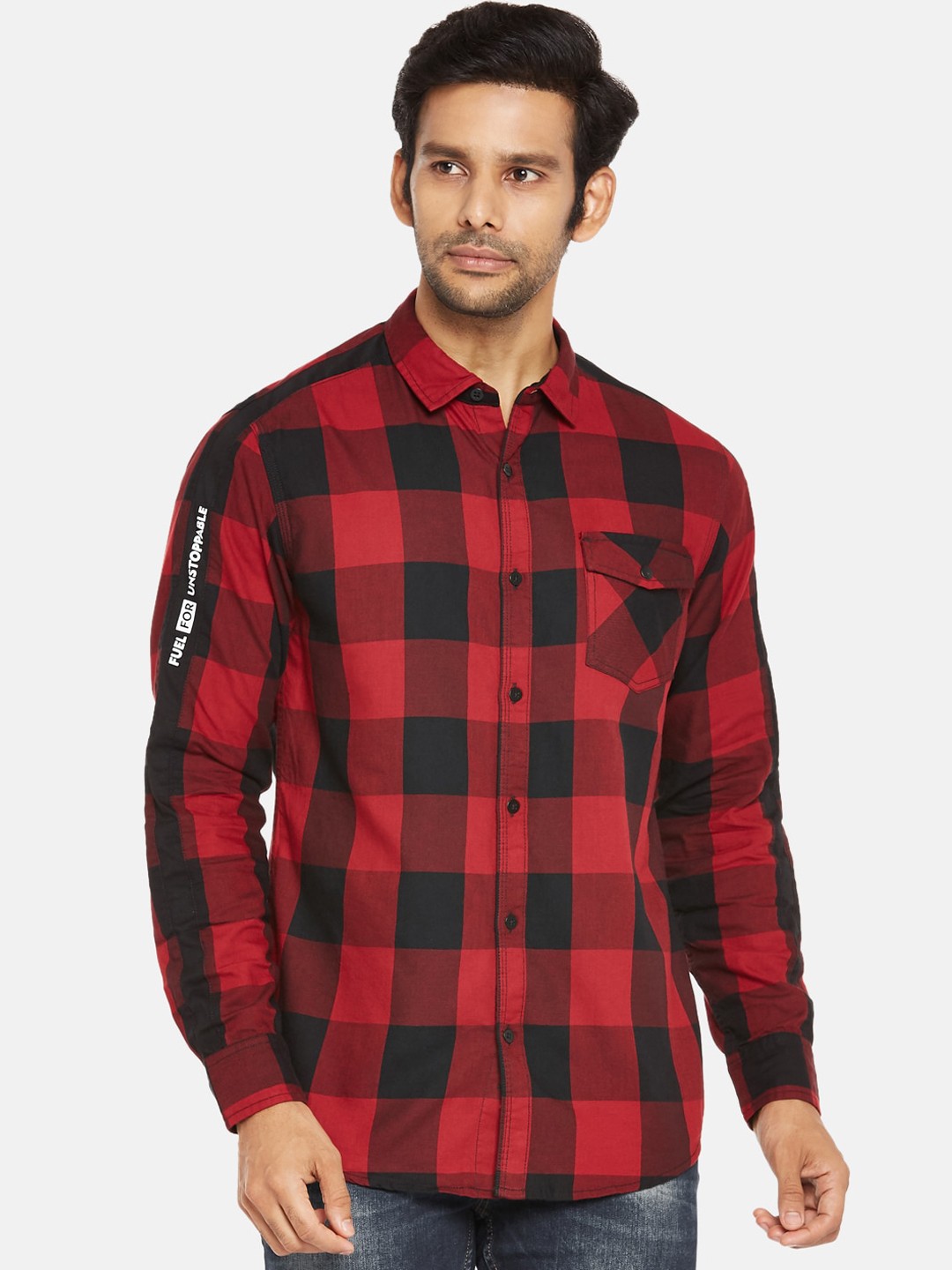 

SF JEANS by Pantaloons Men Red Buffalo Checks Checked Casual Shirt