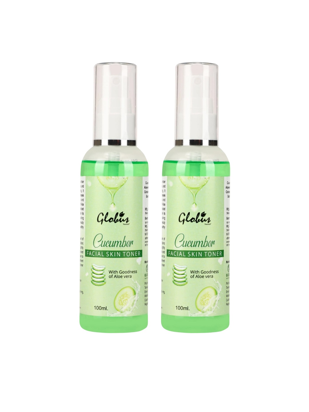 Globus Naturals Pack of 2 Cucumber Facial Skin Toner With Aloe Vera Extract 100ml, Green