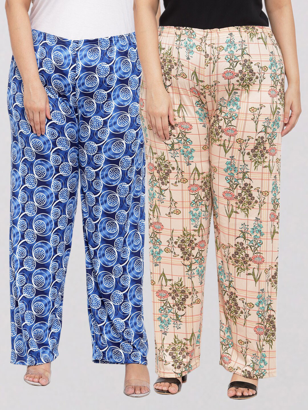 

KLOTTHE Women Set of 2 Blue & Beige Floral Printed Palazzos