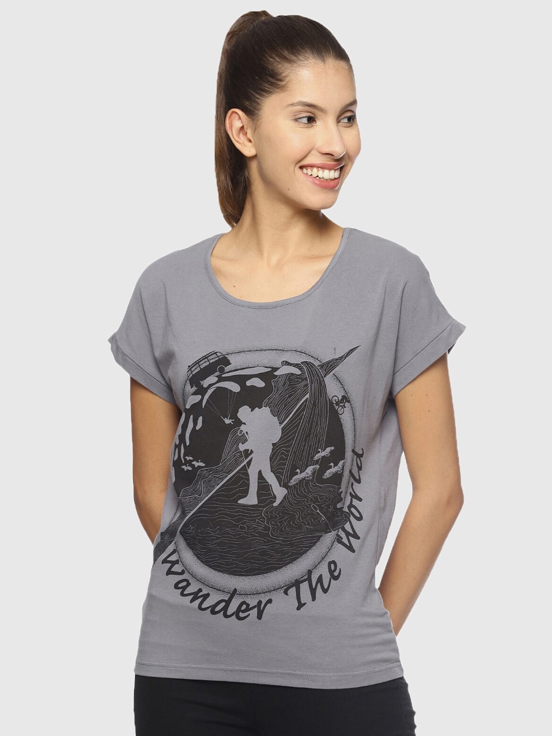 

Wolfpack Women Grey Printed T-shirt