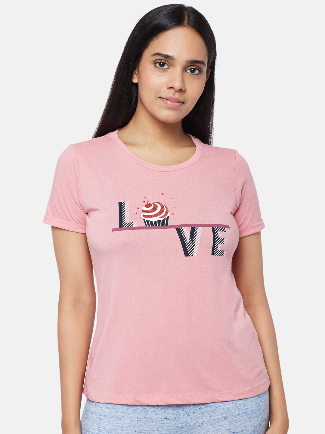 

Dreamz by Pantaloons Pink & Black Regular Lounge tshirt