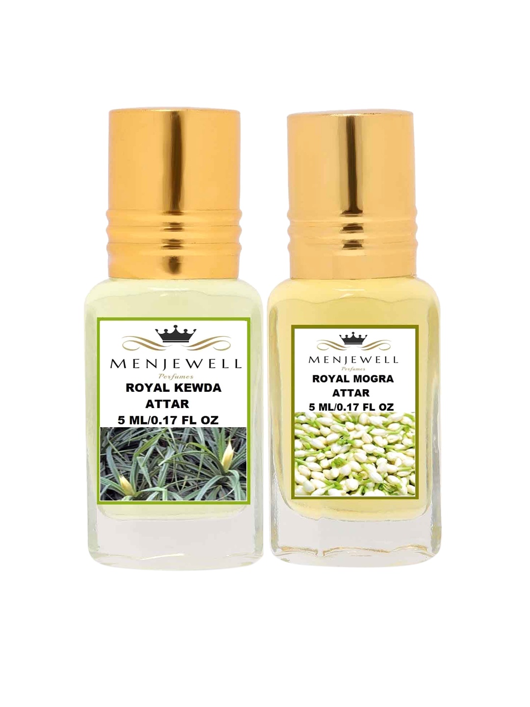 

Menjewell Pack of 2 Attar - Royal Kewda & Royal Mogra Attar 5ml Each, Yellow