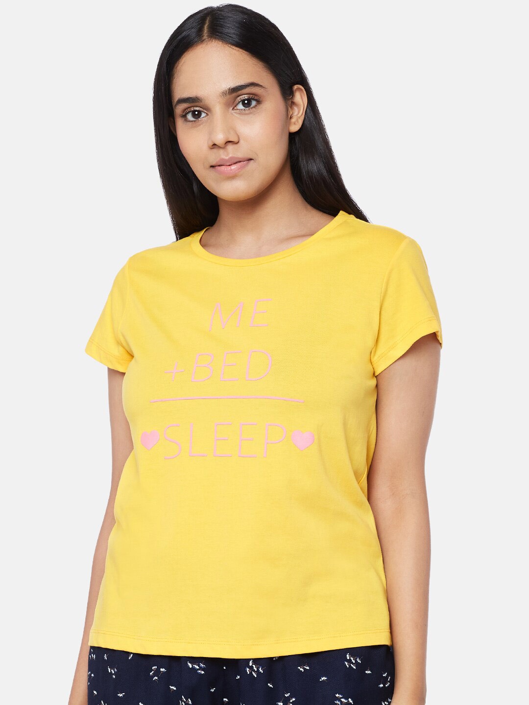 

Dreamz by Pantaloons Yellow Typography Printed Pure Cotton Regular Lounge tshirt