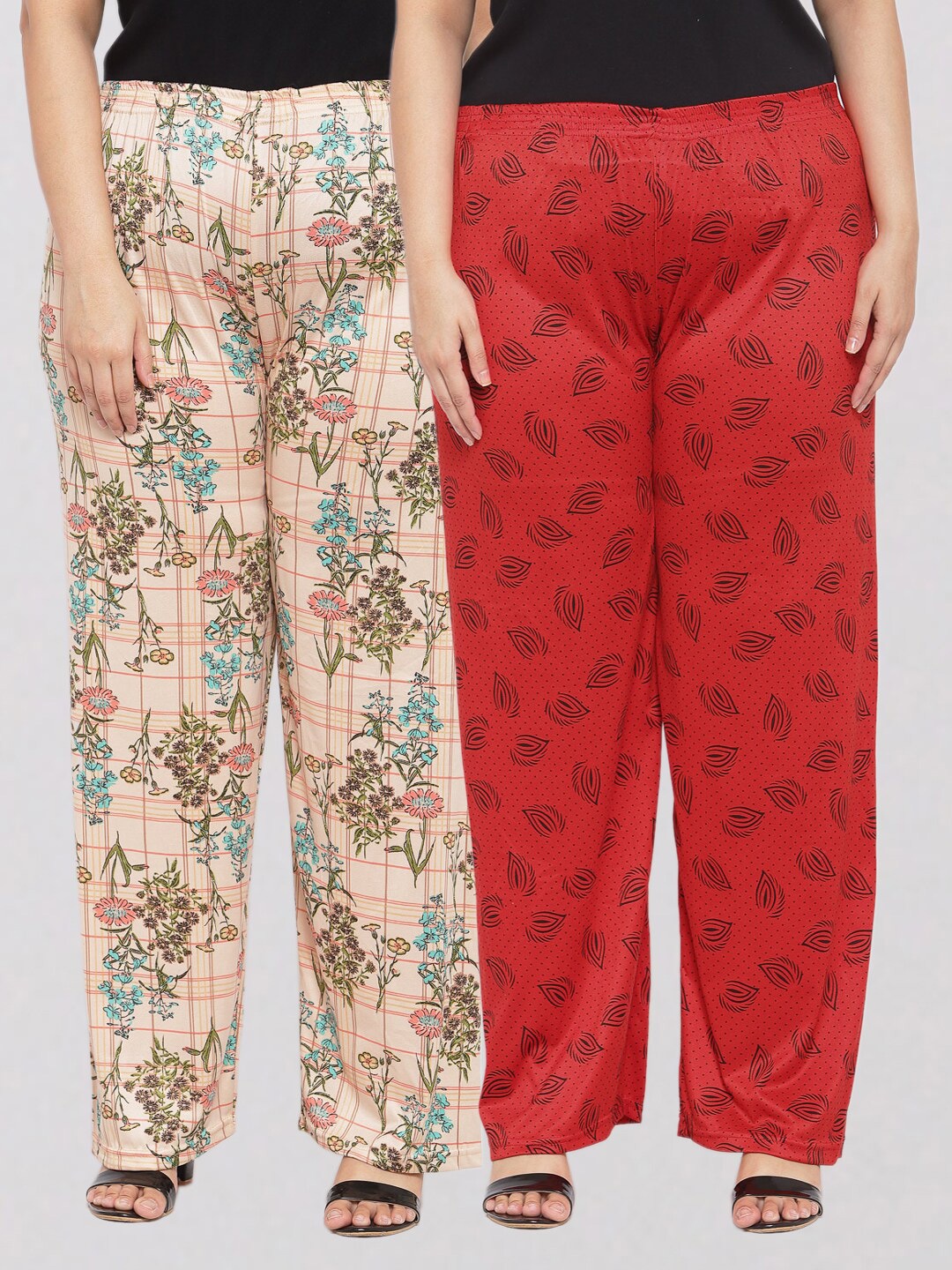 

KLOTTHE Women Red & Beige 2 Floral Printed Palazzos