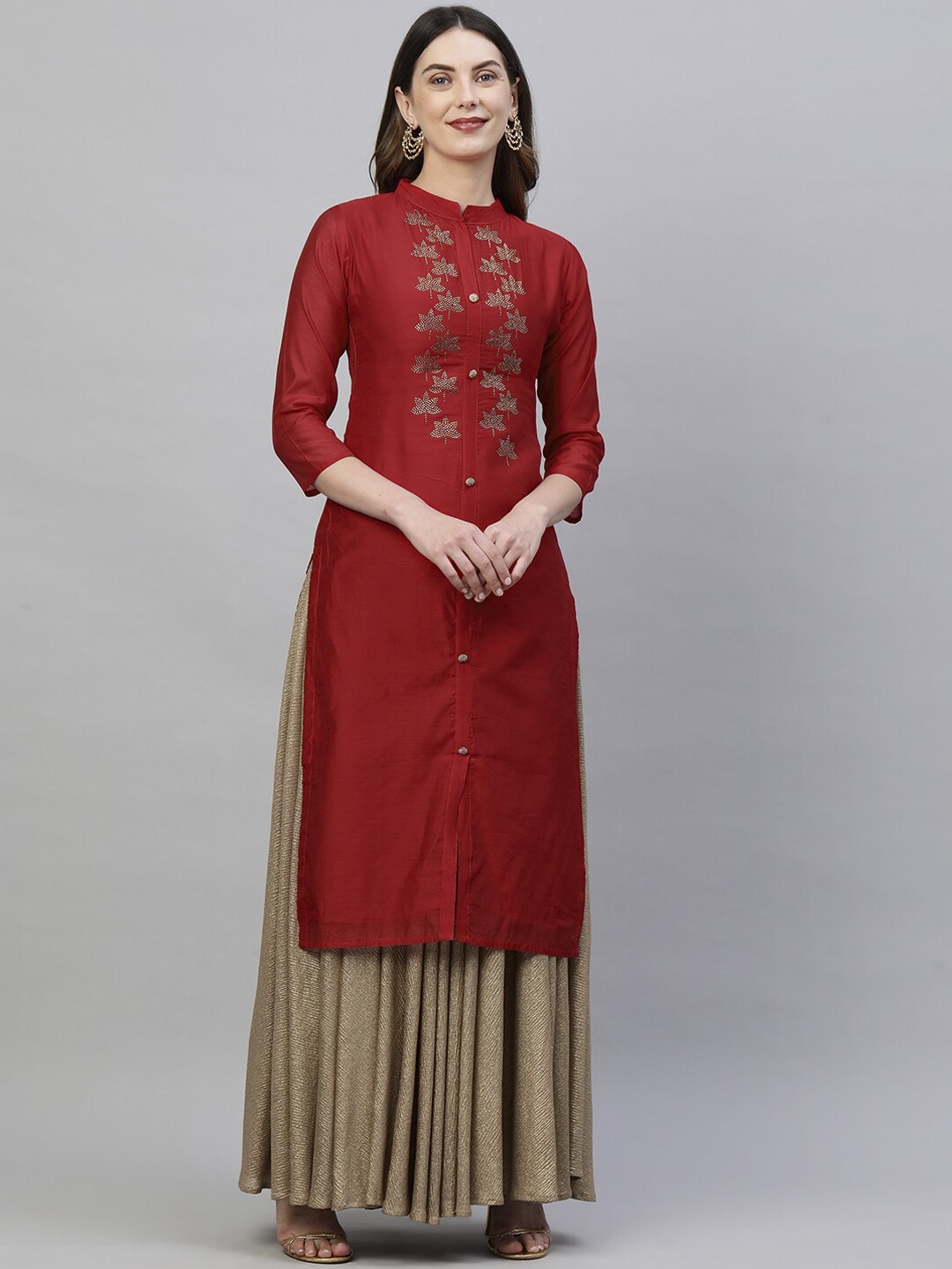 

FASHOR Women Red Yoke Design Kurta