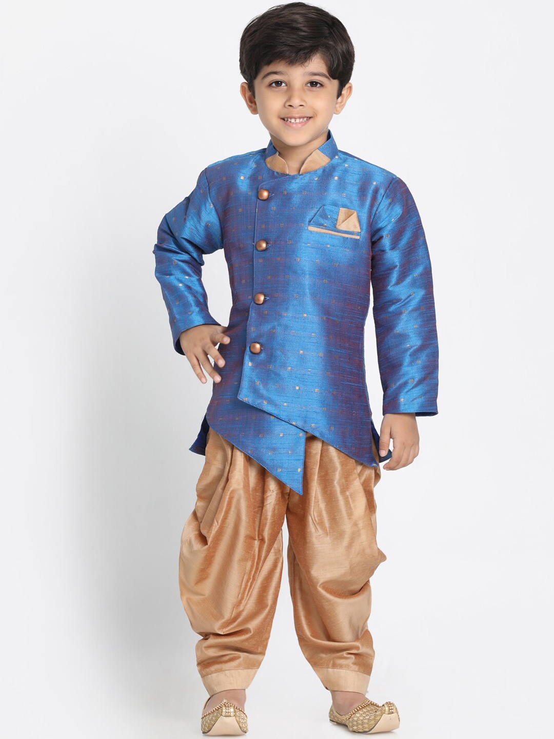 

JBN Creation Boys Blue & Gold-Coloured Printed Sherwani Set