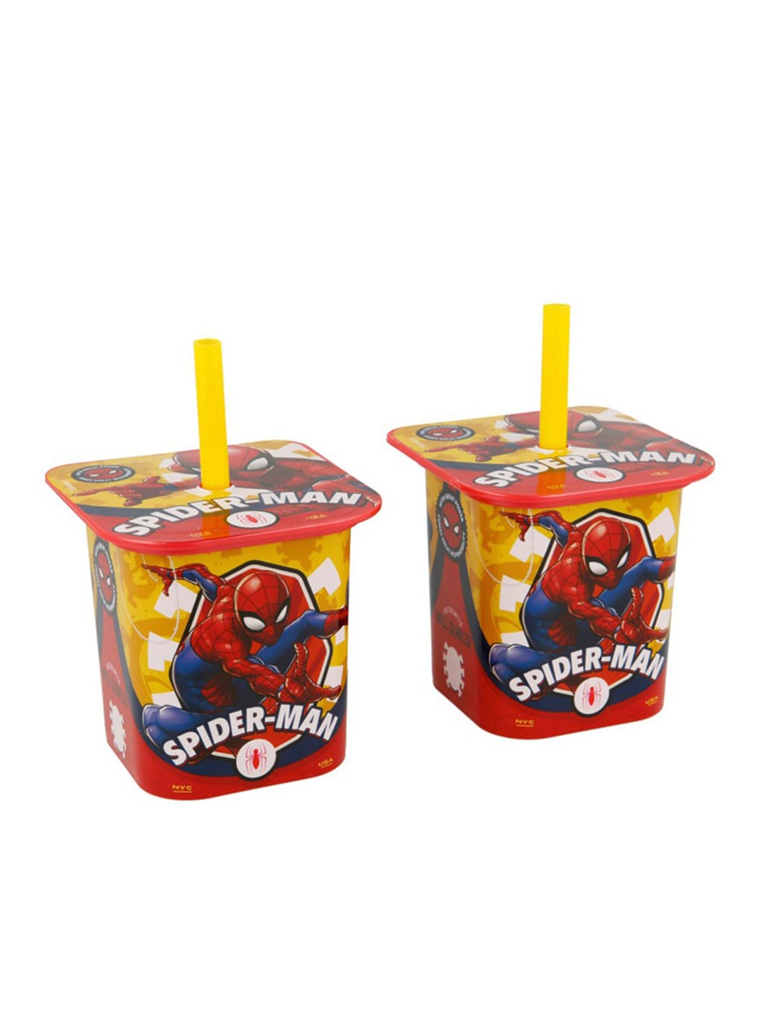 

Marvel Boys Set Of 2 Red & Yellow Spiderman Printed Yoghurt Straw Tumblers