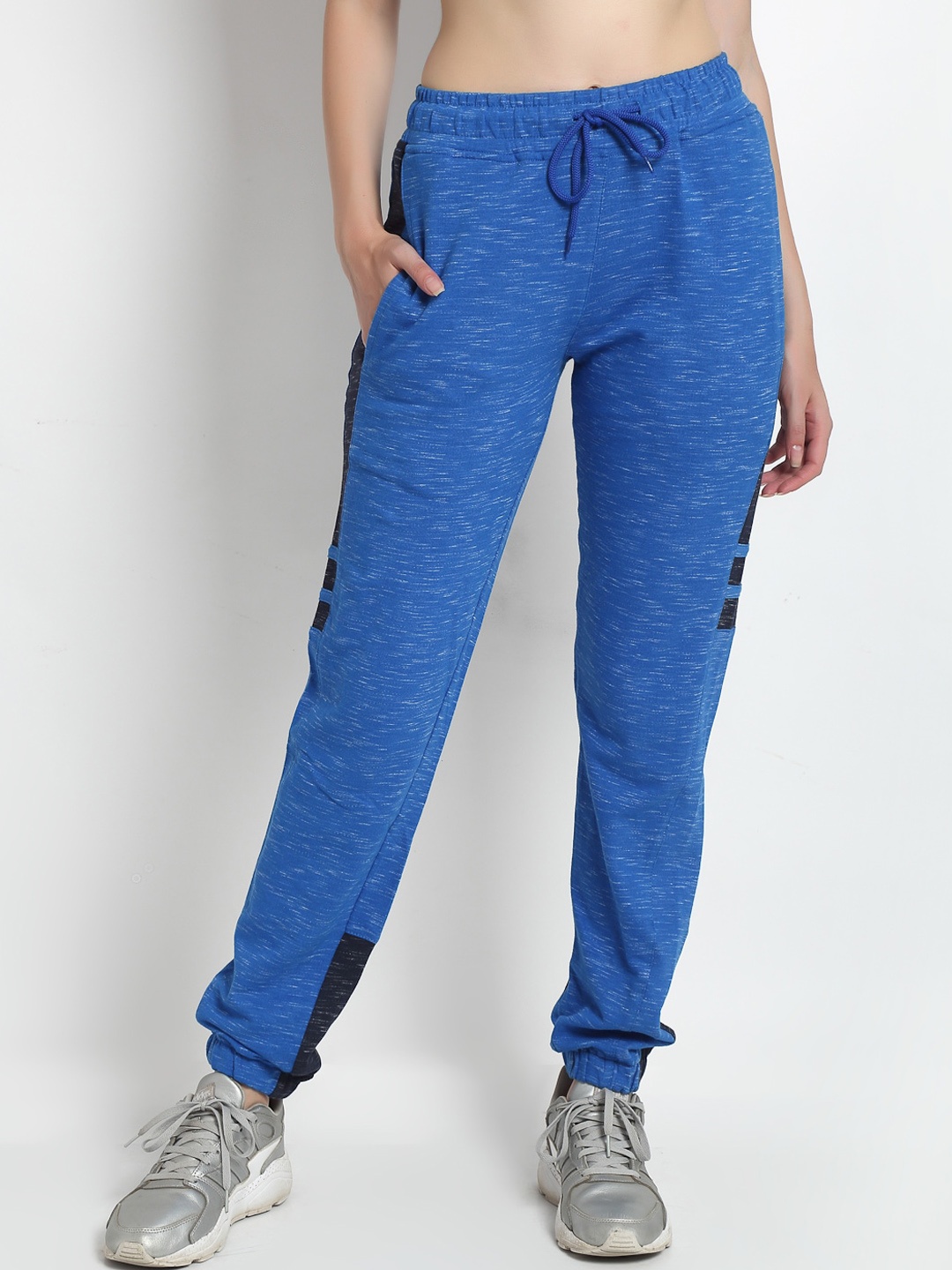 

Club York Women Blue & Black Colourblocked Straight- Fit Joggers