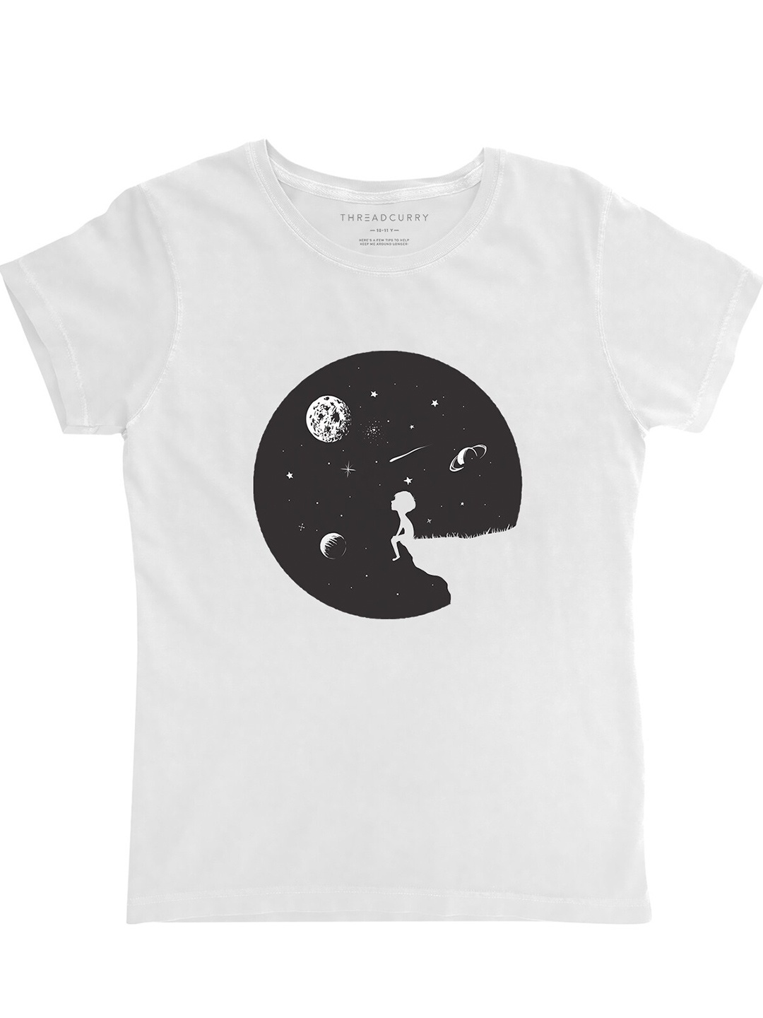 

THREADCURRY Girls White Printed Round Neck T-shirt
