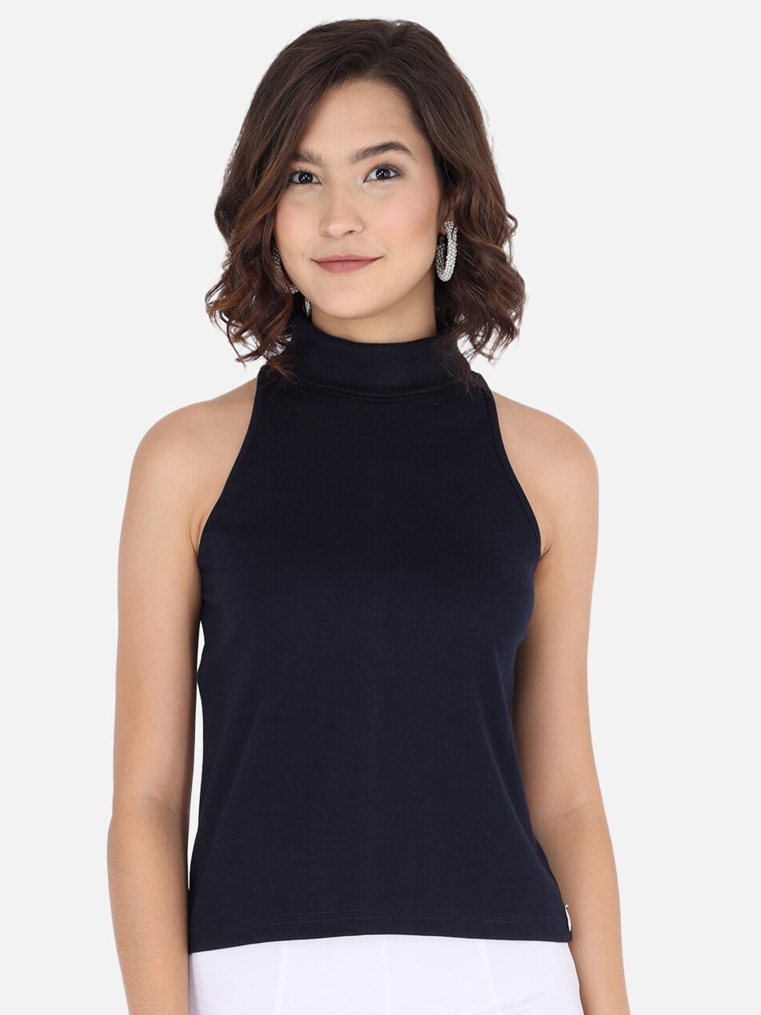 

Trend Arrest Women Dark Navy Blue High Neck Regular Top