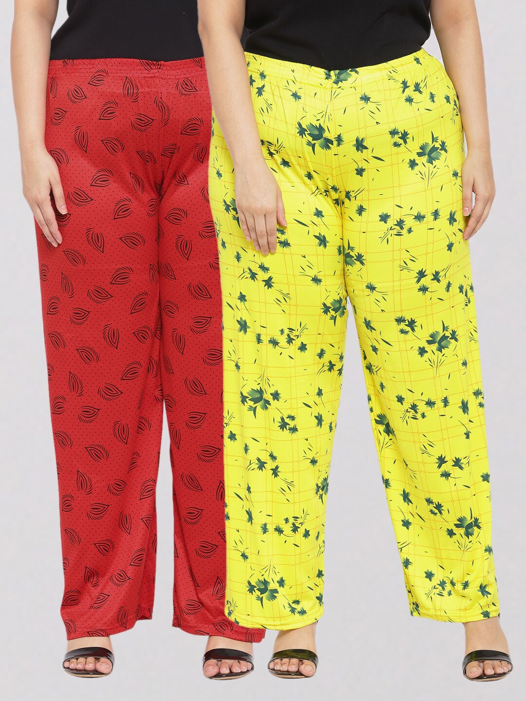 KLOTTHE Women Red & Black 2 Floral Printed Palazzos