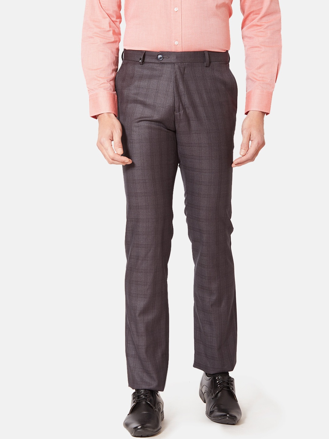 

Oxemberg Men Grey Checked Formal Trousers