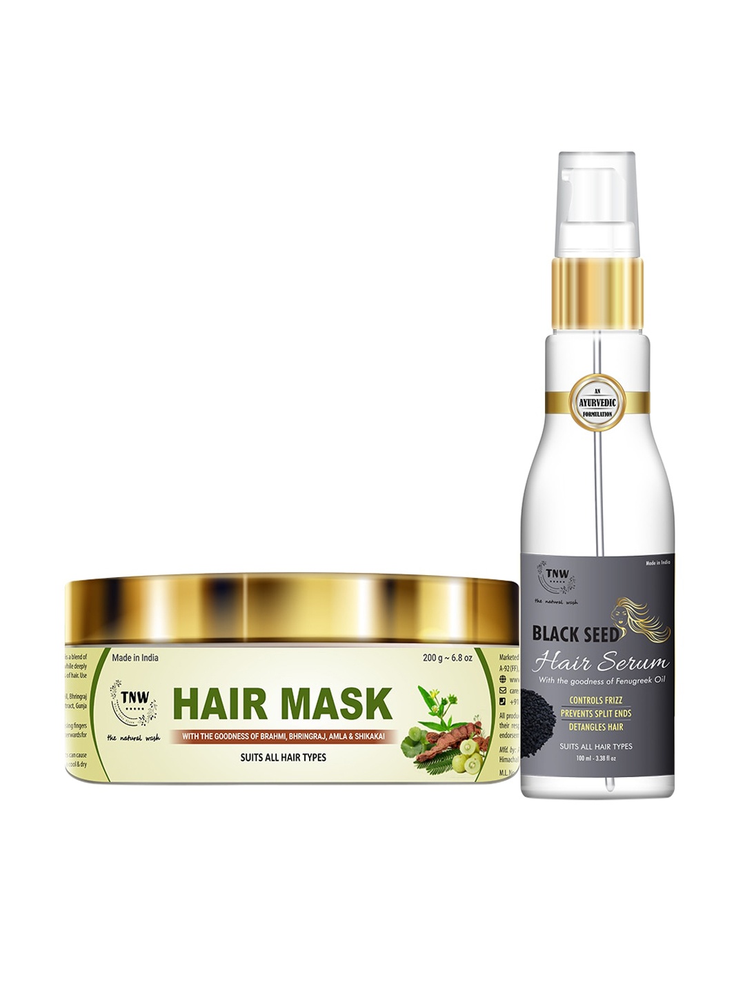 

TNW The Natural Wash Combo of 2 Amla Hair Mask 200 Gm & Black Seed Hair Serum 100 ml, Multi