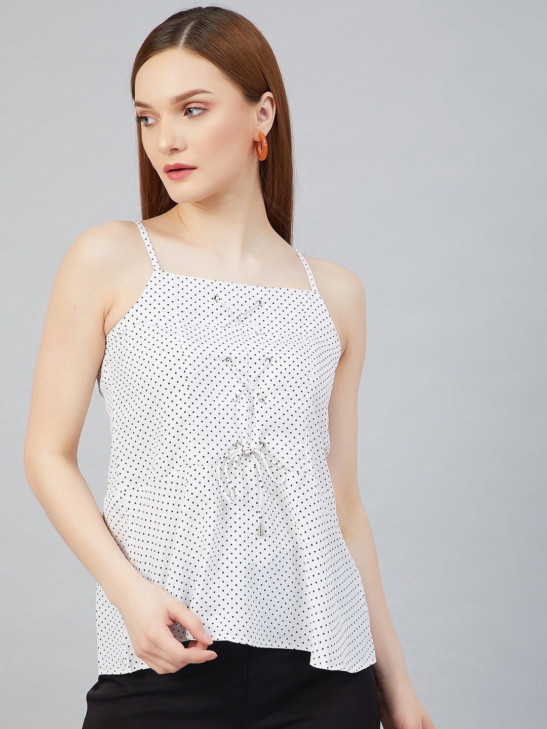 

RARE White Geometric Crepe Peplum Top