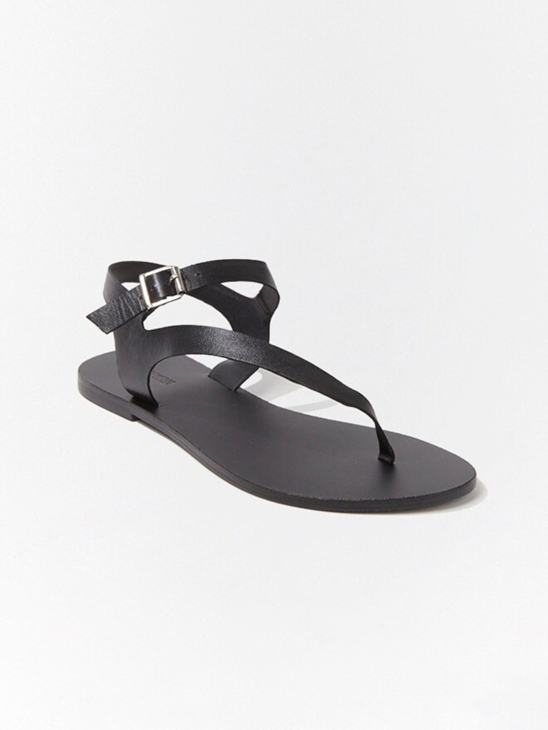 

FOREVER 21 Women Black PU Open Toe Flats