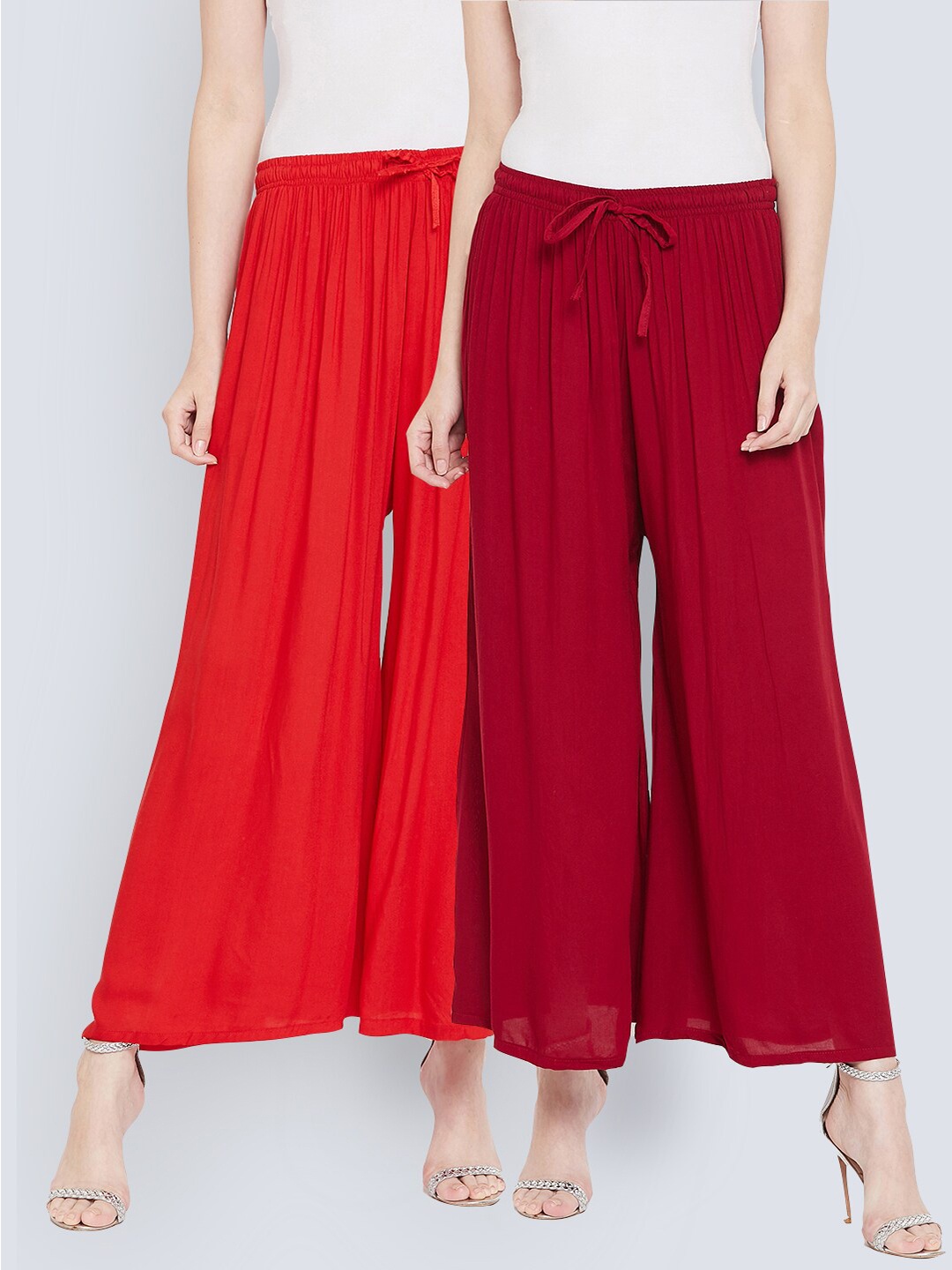 

Castle Women Pack Of 2 Maroon & Red Flared Ethnic Palazzos