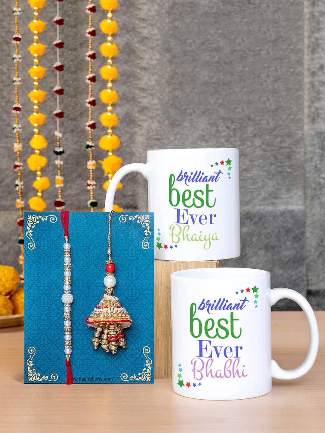 

TIED RIBBONS Unisex Red & White Bhaiya Bhabhi Rakhi Set with Printed Coffee Mug Gift Pack