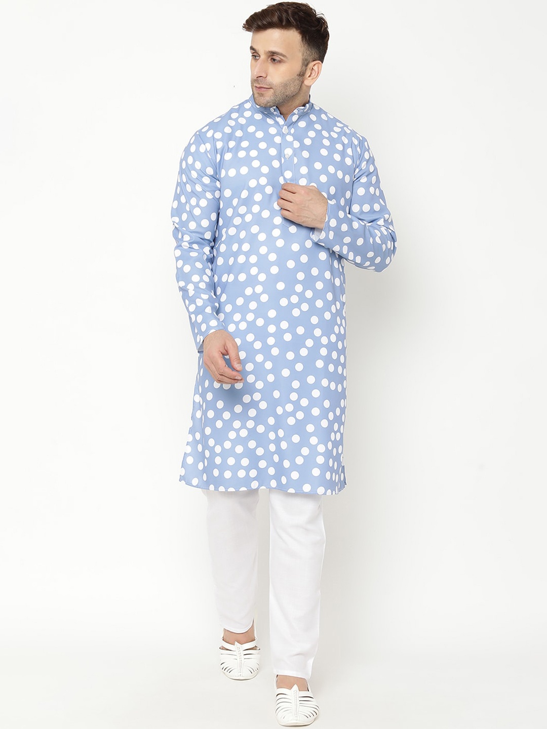 

Hangup Men Blue Printed Kurta with Pyjamas