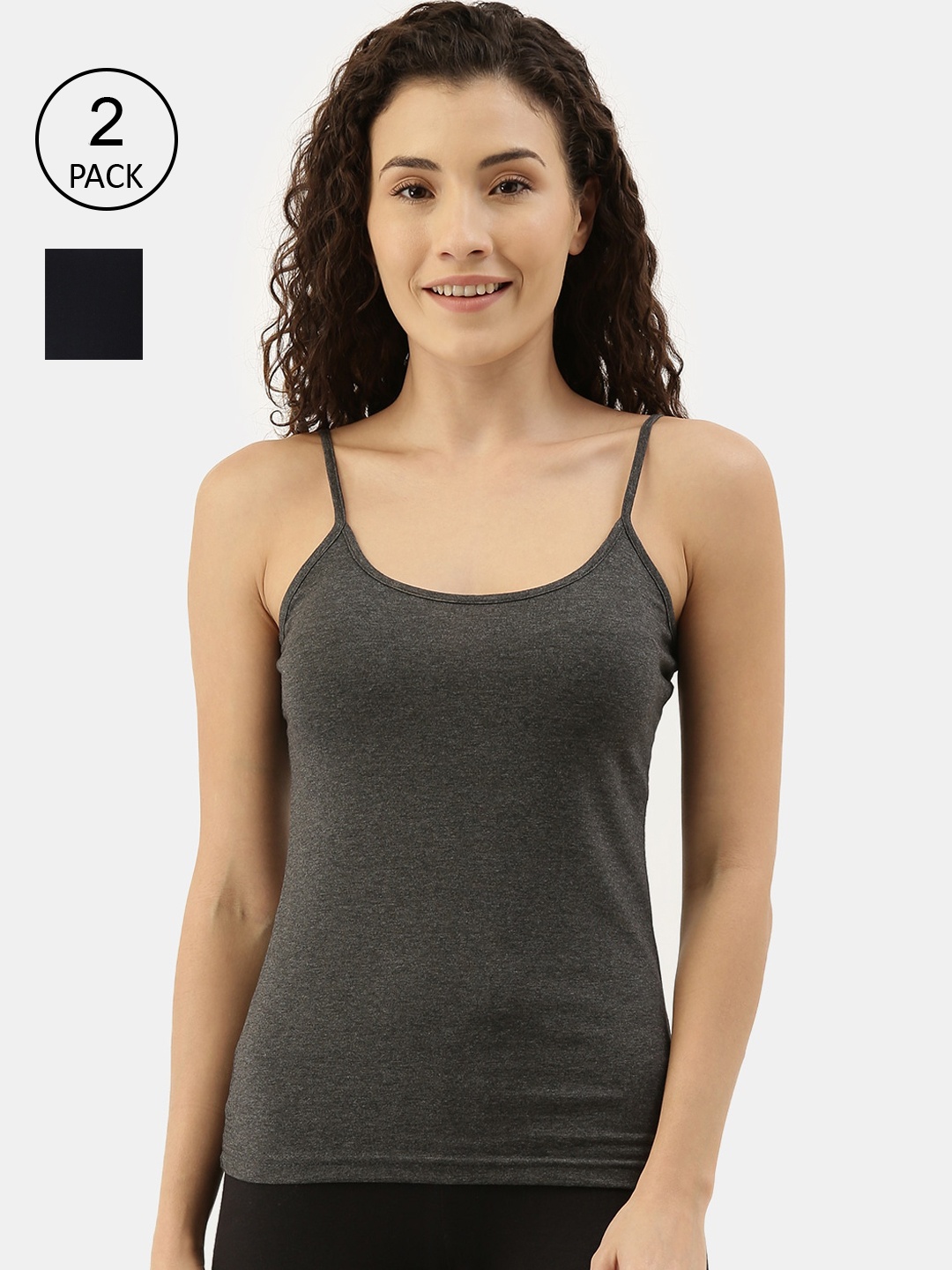 

appulse Women Pack Of 2 Solid Cotton Camisoles, Charcoal