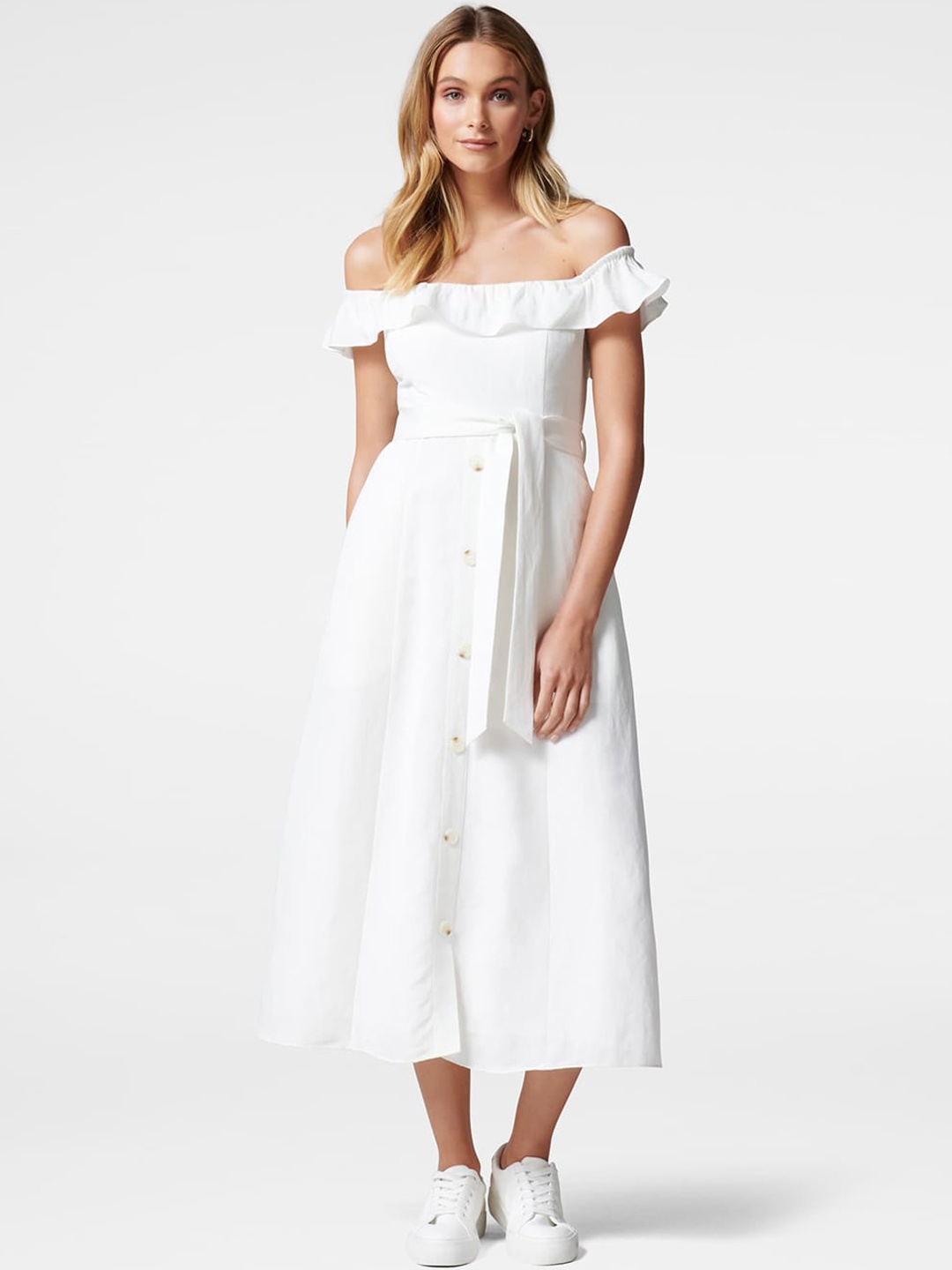 

Forever New White Off-Shoulder Midi Dress