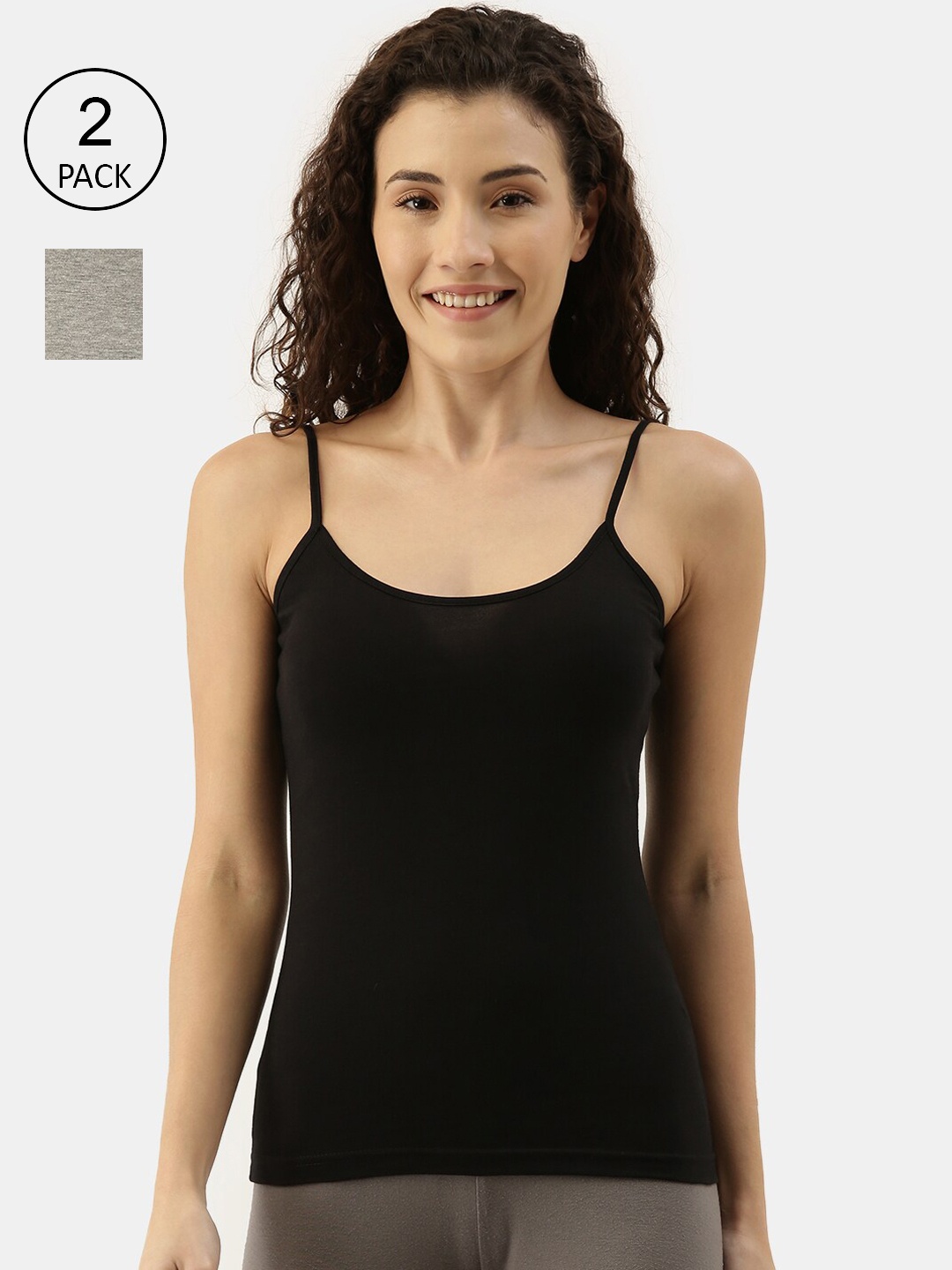 

appulse Women Pack Of 2 Solid Cotton Camisoles, Black